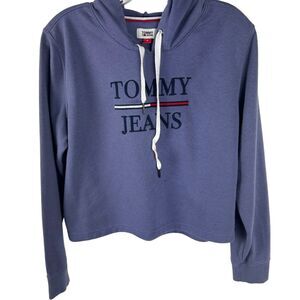 Tommy Jeans Hilfiger Cropped Hoodie Sweatshirt Size Medium Blue